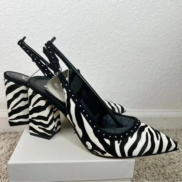 Marc Fisher Women’s Joily Black White Animal Print Slingback Block Heels… - Picture 3 of 13